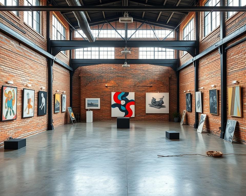 Bezoek een kunstgalerij in een industriële omgeving