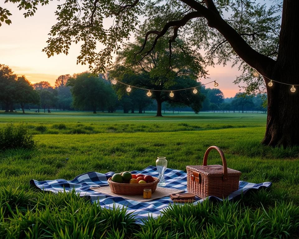 Bezoek een verborgen park voor een picknick bij zonsondergang