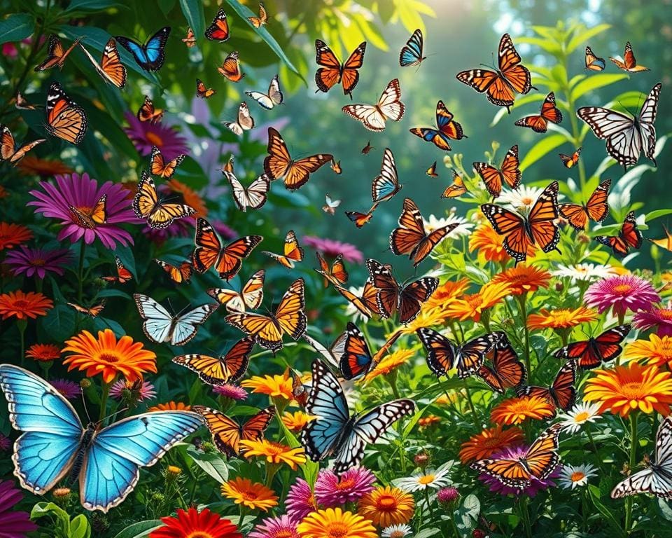 Diverse vlindersoorten in hun natuurlijke habitat