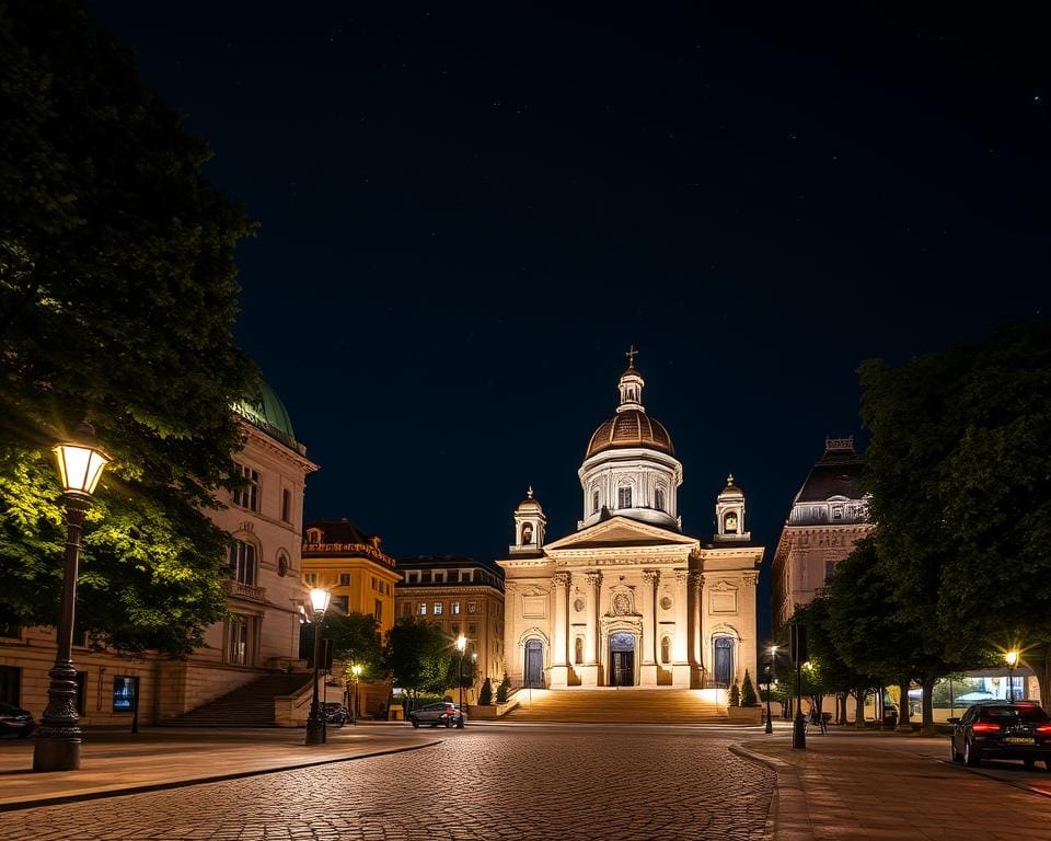 Ga naar een nachtelijke stadswandeling met verlichte monumenten