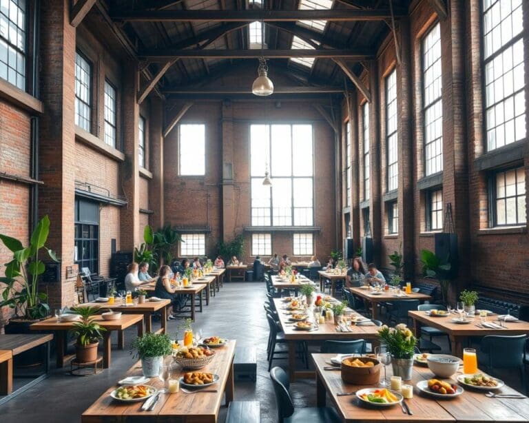 Probeer een brunch in een oude fabriekshal met industrieel interieur