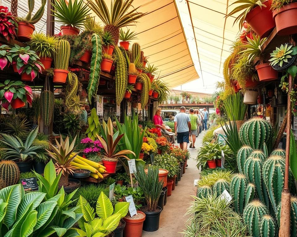 botanische markt met unieke plantensoorten