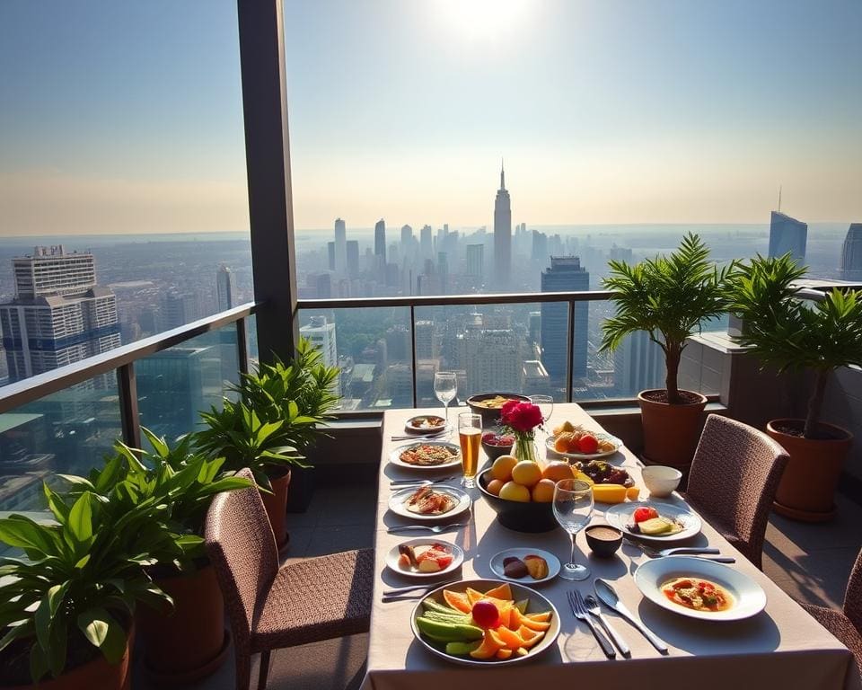 geniet van een rooftop brunch met uitzicht op de stad