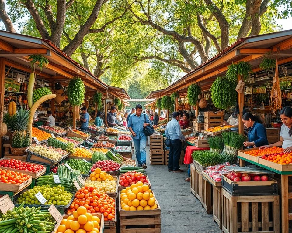 lokale markt met vers voedsel en boerenproducten