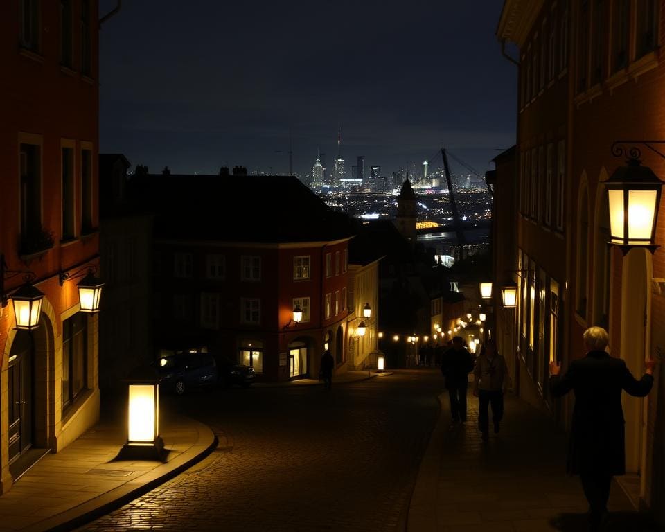 stadsrondleiding in het donker